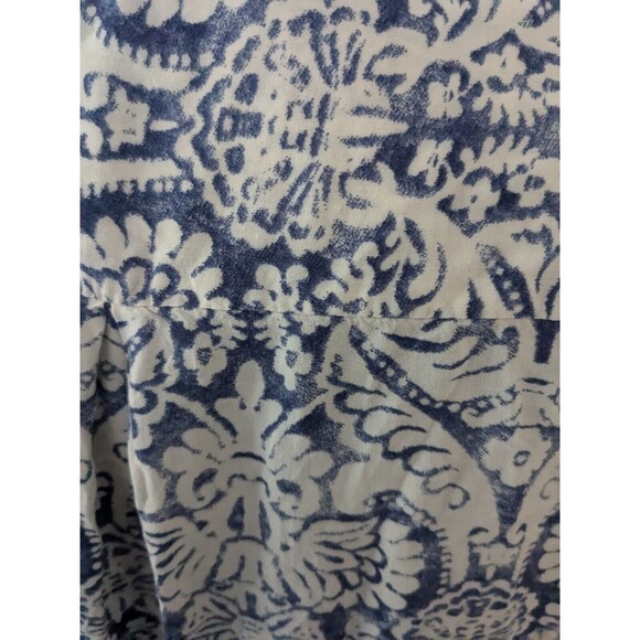 ZARA Blouse Women's Sz L Floral Blue White Button Down Tunic Boho Chic French - Picture 11 of 12